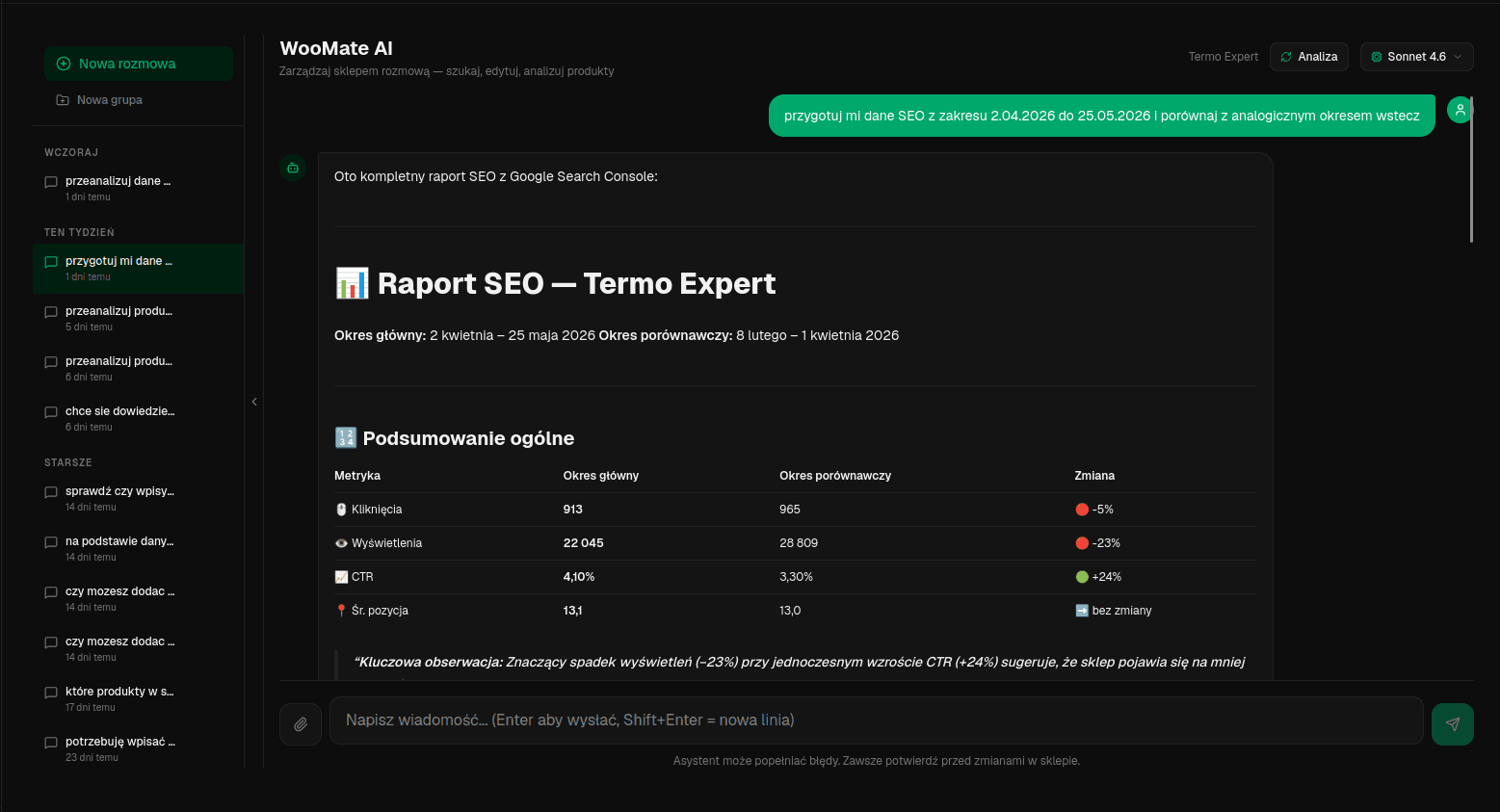 WooMate Chat — SEO report from Google Search Console
